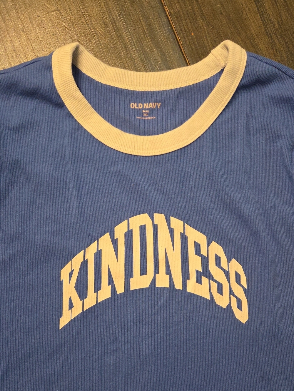 Old Navy Blue Tee with Cream 'Kindness' Chest Print